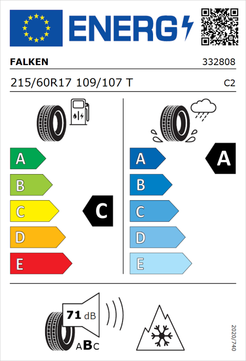 Tyre Label for Falken Euroall Season Van11 215/60R17 109/107T