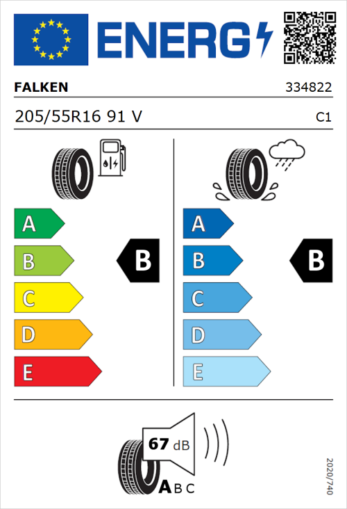 Tyre Label for Falken Sincera SN832b Ecorun 205/55R16 91V