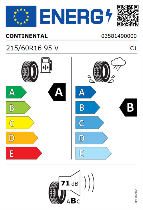 Tyre Label for Continental EcoContact 6 215/60R16 95V
