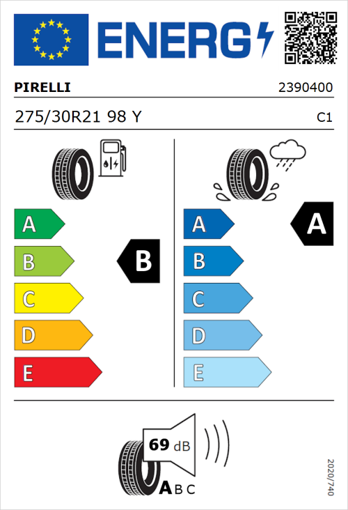 Tyre Label for Pirelli P ZERO Run Flat 275/30R21 98Y
